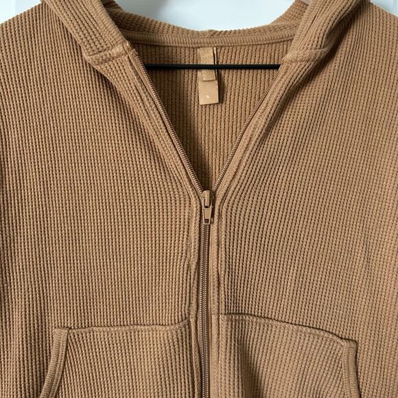 Skims Crop Waffle Lounge Zip Up Hoodie in Tan Size XL - Picture 2 of 5